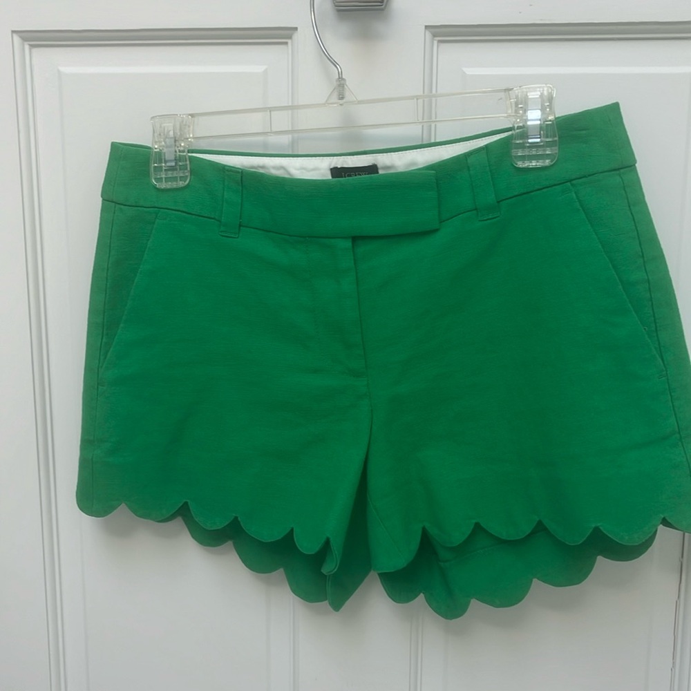 J crew linen scalloped edge shorts
